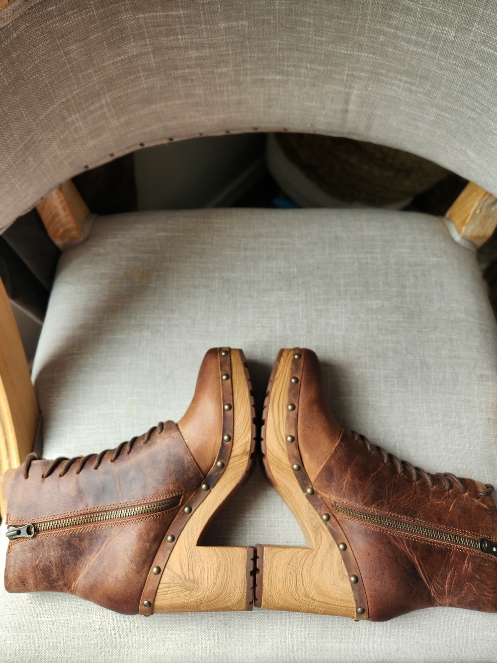 Kork-Ease Brown Leather Lace-Up Platform Booties Shearborn 7.5 Boho Clog Boot - Picture 8 of 13